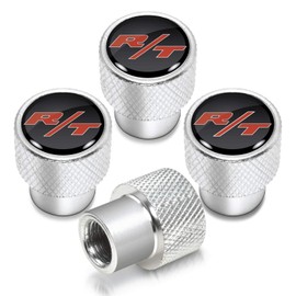 iPick Image for Dodge R/T Logo in Black on Shining Silver Aluminum Tire Valve Stem Caps