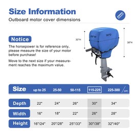 STEECA Waterproof Outboard Motor Cover 600D Fade Resistant Boat Engine Hood Cowling Cover Fits Motor 115-225 HP, blue