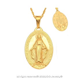 BOBIJOO JEWELRY - Small Pendant Necklace Medal Virgin Mary Stainless Steel Gold Woman Girl Child+String