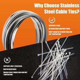 Cable Ties 20 Pieces, 30 cm 304 Stainless Steel Multi-Purpose Self-Locking Cable Ties for Machines, Vehicles, Farms, Pipes, Roofs, Cables and Outdoors, Safe and Durable Solutions (Silver)