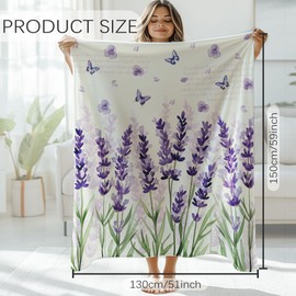 GLOBLELAND Lavender Butterfly Throw 150 x 130 cm Flowers Soft Cosy Flannel Blanket Washable Fluffy Throw Blanket for Home Office Room Bed Sofa Chair