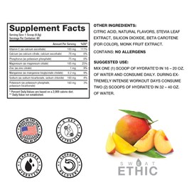 Sweat Ethic Hydrate’D Electrolytes, Electrolyte Powder with Potassium Magnesium & Vitamin C, Easy Mix Powder for Hydration & Performance Support, Natural Ingredients, Peach Mango Flavor, 60 Servings