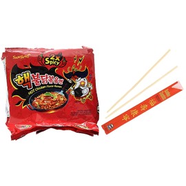 Samyang 2X Spicy Hot Chicken Flavor Ramen Spicy Noodles 5 pack with Chopsticks Bundle