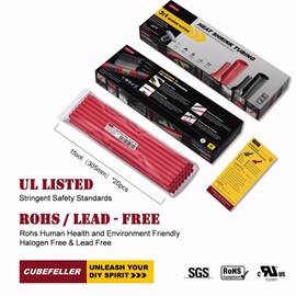 CUBEFELLER® 3:1 Ratio 5/16 Inch (7.9mm) Red Heat Shrink Tubing - 20ft (6.1M Total Length), Marine Grade Waterproof Adhesive Lined, Insulation Sealing Oil-Proof Wear-Resistant,ET2079R