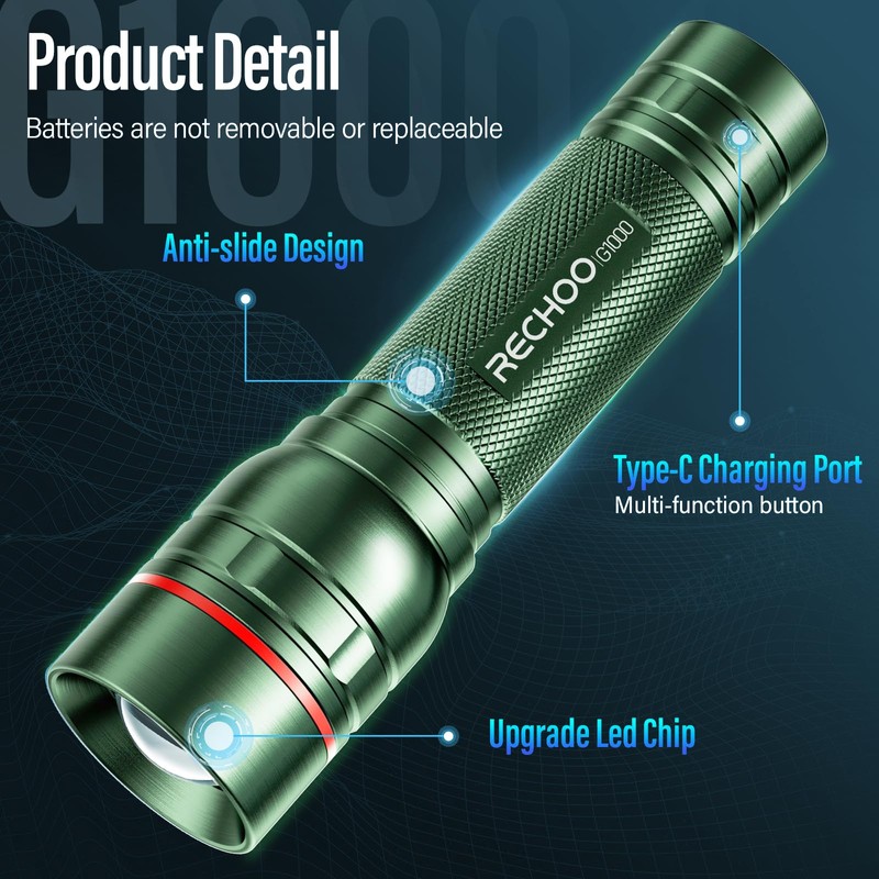 Rechargeable Flashlights High Lumens, G1000 Super Bright Flash Light 2