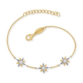 Engelsrufer Women's Bracelet Made of Gold-Plated Sterling Silver with Three Star Pendants - Set with 15 Zirconia Stones - Lobster Clasp - Adjustable in Three Lengths, Sterling Silver, Cubic Zirconia