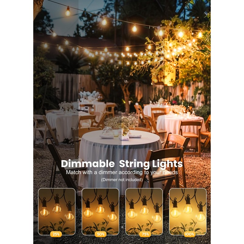 Brightown Outdoor String Lights, 50FT 25 G40 Bulbs Shatterproof Patio