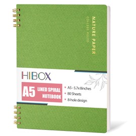HIBOX Spiral Notebook College Ruled, Journal Notebook A5 for Women with Green Waterproof Cover 80 Sheets/160 Pages for School Office Artist Drawing