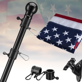 Flag Pole Kit with 3x5 Embroidered American Flag - 6ft Tangle Free Flagpole for Outside House with Windproof Bracket,Heavy Duty Stainless Steel Flagpoles for Residential Commercial Use - Black