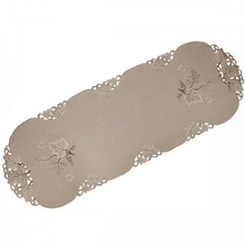 Tablecloth Table Runner Doilies Cushion Cover Autumn Beige Brown Embroidered with Leaves Linen Look (40 x 110 cm)