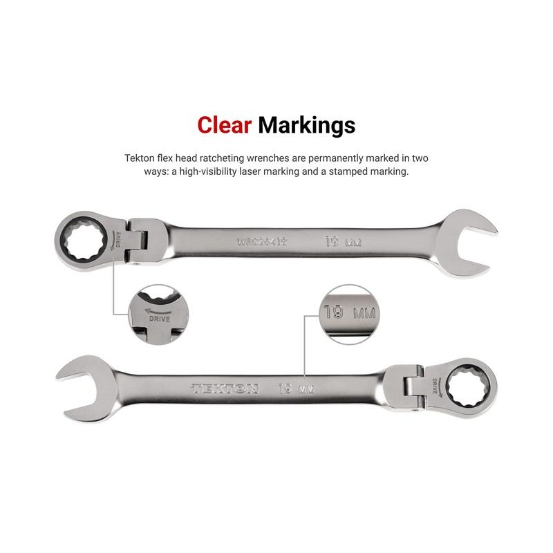 TEKTON 12 mm Flex Head 12-Point Ratcheting Combination Wrench |