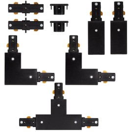 H Track Lighting Connector Kit - iCreating Black H Track Lighting Rail Connectors, 3 Wire Track Lighting Fixtures Accessories All in One Kit for Single Circuit H Type LED Track Lighting Heads System