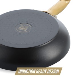 Blue Diamond Gold 10" Frying Pan Skillet Ceramic Nonstick, PFOA Free, Induction Suitable, Dishwasher Safe, Gold Handle, Black