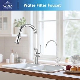 Avola Stainless Steel Kitchen Water Filter Faucet in Chrome, Non-Air Gap Drinking Water Reverse Osmosis RO Faucet for Kitchen Sink