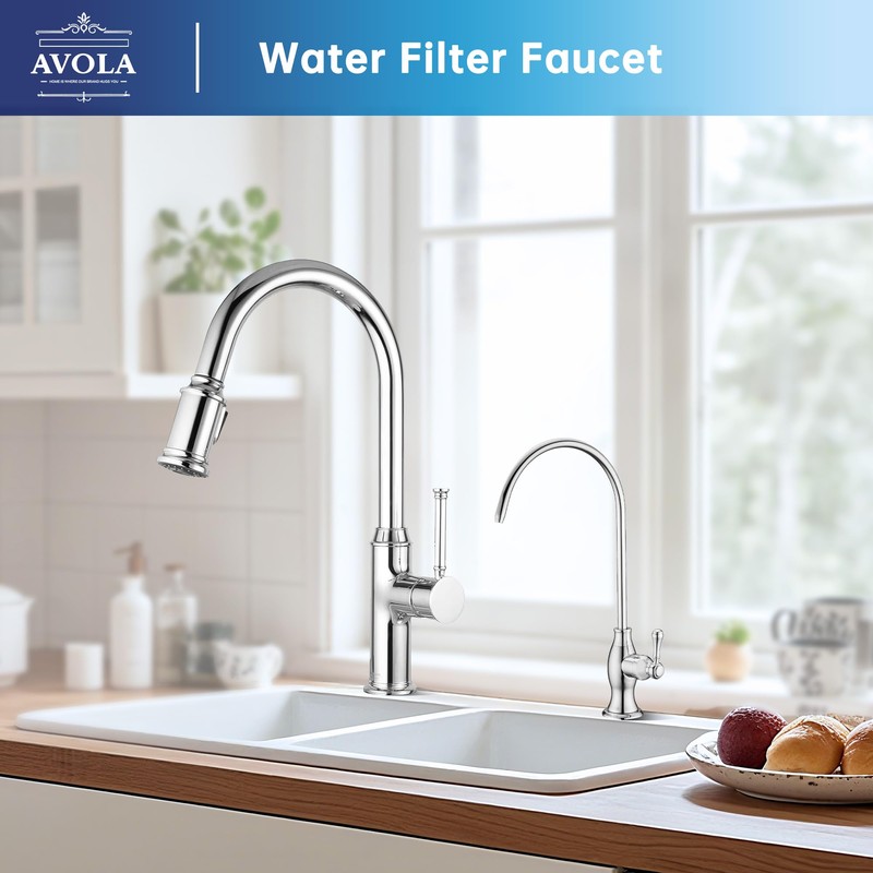 Avola Stainless Steel Kitchen Water Filter Faucet in Chrome, Non-Air