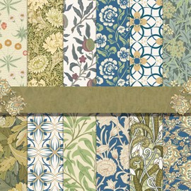 Scrapbook Papier Doppelseitiges Bastelpapier, 24 Blatt Vintage Kartenpapier Dekorpapier Block für DIY Kunsthandwerk Scrapbook Tagebuch Geschenkkarten (Grün, 11.8x11.8 inch) (A, 11.8*11.8 zoll)