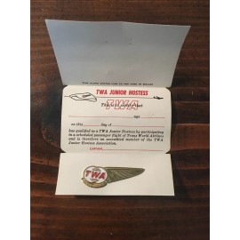 Vintage TWA Junior Hostess Pin - Complete Set With Wallet Card