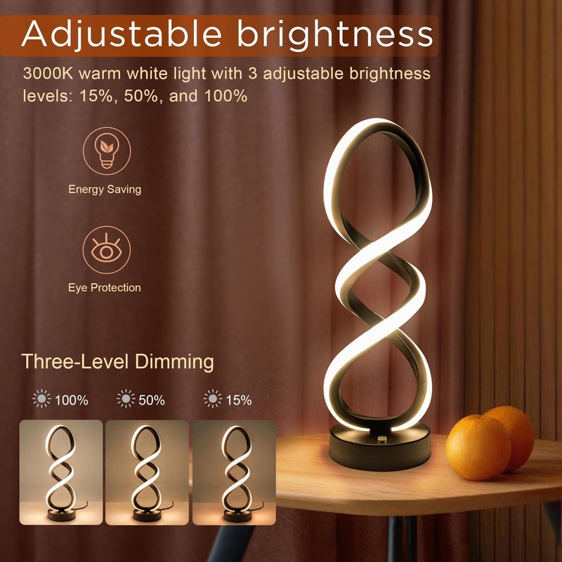 Adebime Modern Table Lamp, 7 Colors 10 Light Modes Spiral