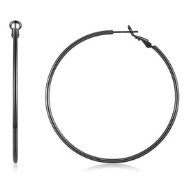 Gacimy Large Black Hoop Earrings for Women 14K Black Plated, 925 Sterling Silver Post Hoops for Women, 60mm Large Earrings