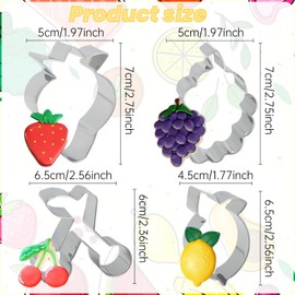 Liobelon 8 Pieces Fruit Shape Cookie Cutters, Stainless Steel Biscuit Cutter, Metal Grape Strawberry Lemon Cherry Shaped Baking Molds, Cute Food Cutter for Fry Egg Pastry Dough Jelly 3 * 2 Inches