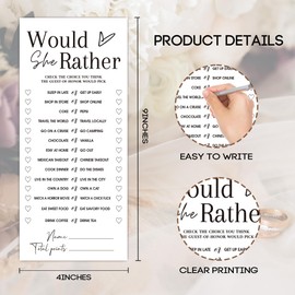 MXLINSW Minimalist White Wedding Shower Games Cards, Would She Rather, Bridal Shower Games, Engagement Party Wedding Card for 25 Guests, Bridal Party Supplies 4x9inch-A02