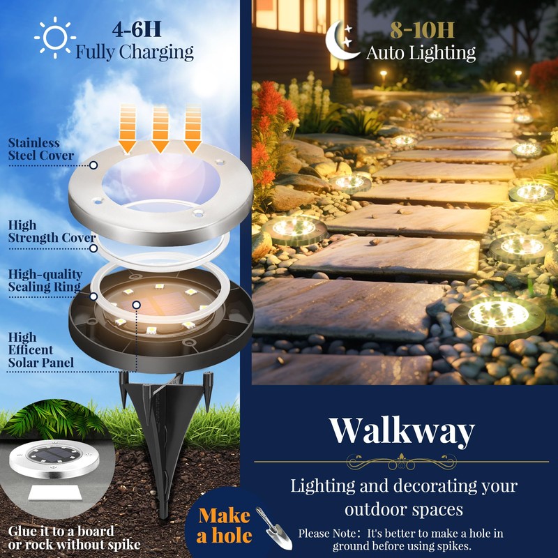 SOLPEX Solar Ground Lights, 16 Pack Solar Lights Outdoor Waterproof,