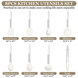 TeamFar Kitchen Utensils, 8PCS Cooking Silicone Utensils Kitchen Tool Kit with Stainless Steel Handle, for Nonstick Cookware Cooking Stirring Turning, Food Grade & Heat Resistant, Dishwasher Safe