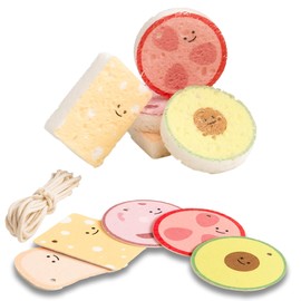 LEAFRE Cellulose Compressed Eco-Sponge 5 Pack- Avocado Sandwich Set |Standard Size| Plastic-Free & Made of All-Natural Wood Pulp | Showering, Dishwashing & Cleaning for Household, Kitchen & Bathroom