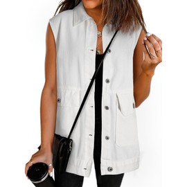 Dokotoo Womens Fashion Casual Denim Vest Spring Jackets for Women 2025Country Concert Outfits Oversized Jean Vest Tops Sleeveless Jean Shackets Jackets White Denim Jacket for Women S