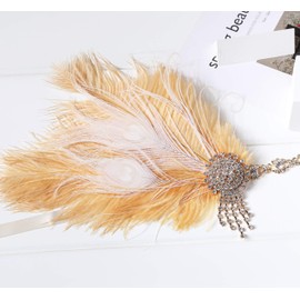 BABEYOND 1920s Feather Headband Peacock Headpiece Crystal Vintage 1920s Flapper Feather Headband Great Gatsby Costume Accessories Roaring 20's Accessories (Gold)