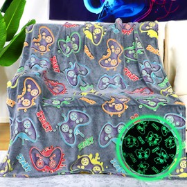 KIVEE Gaming Gifts Toys Blanket for Teen Boys Glow in The Dark Gaming Blanket for Men Boyfriends Gifts for Gamers Soft Fleece Gamer Blanket for Kids Birthday Gifts