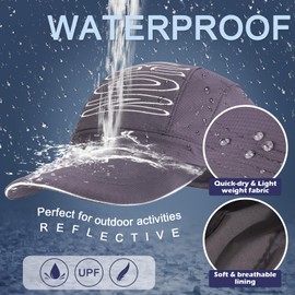 AYPOW Waterproof Baseball Cap Unisex, Quick Dry Sport Running Cap With Reflective Brim Men Women, UV Protection Sun Hat Adjustable Folding Lightweight Outdoor Hat for Golf Walking Camping