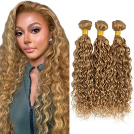 30 30 30 Inch Color #27 Human Hair Bundles Honey Blonde Bundles Color #27 Wet and Wavy Bundles Human Hair Peruvian Honey Blonde Water Wave Bundles Hair Extensions