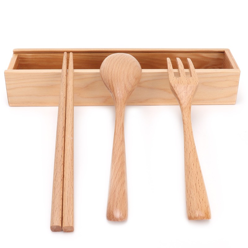 4Pcs/Set Chopsticks and Spoon Set Portable Wooden Tableware with Box
