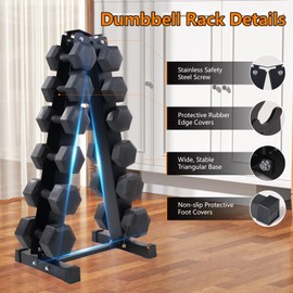 6-Tier Dumbbell Rack Stand for Home Gym - Heavy Duty A-Frame Design Holds 6 Pairs (5-30 lbs), Space-Saving Weight Rack with Anti-Slip Pads & Rubber Protection, Compact Storage (Dumbbells Not Included)