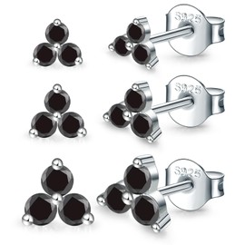 MASOP Stud Earrings Silver Gold Rose Gold Set Small Cubic Zirconia Silver 925 Stud 3 mm/4 mm/5 mm Jewellery Gifts for Women Ladies Girls, Cubic Zirconia