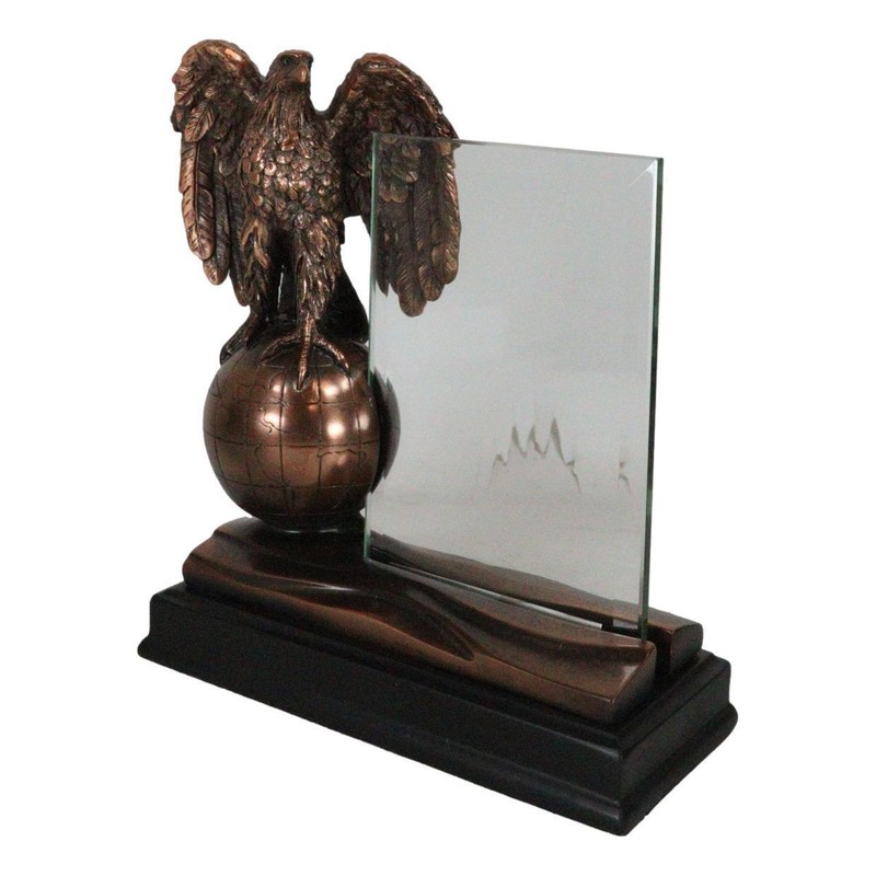 American Bald Eagle On Atlas Globe Bronze Figurine With 4"X6"