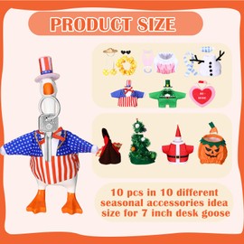 Reginary 10 Set 7 Inch Mini Desk Goose Outfits Summer Hawaii Seasonal Holiday Headwear Mini Goose Hats Accessories Small Desk Clothes Costumes for Desktop Table Decor Gift