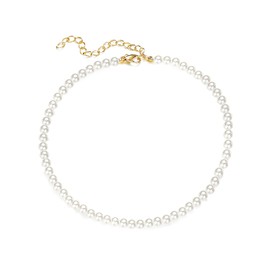 YUGUOLAN Pearl Necklace Women's Pearl Necklace, Pearl Necklace Women, Modern Pearl Necklace 6 mm, Boho Imitation Pearl Necklace Simulated for Men, Women and Girls, Gifts, Zinc