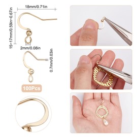 SUNNYCLUE 1 Box 100Pcs Real 18K Gold Plated French Earring Hooks Fish Hook Earrings Stainless Steel Ear Wires Ball Dot Earwires for Jewellery Making Women Adults DIY Dangle Earrings Crafts Supplies