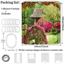 Simpomsy Garden Shower Curtain 3D Garden View Flowers Trees Outdoor Nature Scenery Waterproof Cloth Fabric Bathroom Decor Set with Hooks 180x180cm