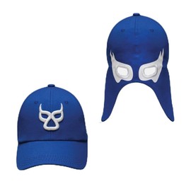 Capmaleon Gorra Máscara de Luchador Mexicano Azul Rey | Gorramáscara DEMONIACA con Antifaz Blanco y Bordado Estilo Lucha Libre | Accesorio Original para Fans y Coleccionistas