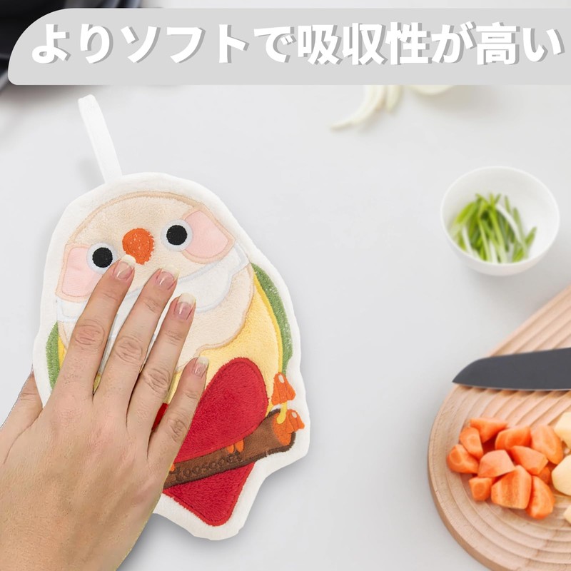 YOOSO WING 3枚セットリング付きタオル オウムハンドタオル コーラルフリースハンドタオル 吸水性 速乾性 ふわふわ かわいいオウム柄 家庭用
