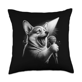 Corgi Singing Vocalist Singer Dog Lover Throw Pillow