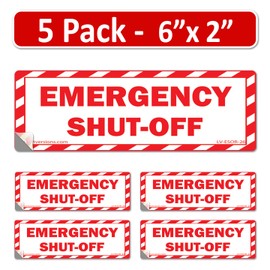 Littversions 5-Pack 6" x 2" Emergency Shut-Off Fuel Switch Warning Safety Labels Decal Sign Danger Sticker Electrical Panel Vinyl Heavy Duty 6x2 2x6 Waterproof (5 Pack - White)