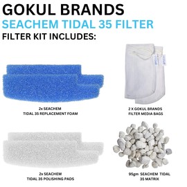 GOKUL BRANDS Tidal 35 Filter Maintenance and Replacement Filter Media Kit, Including Aquarium Filter Media Bags (Tidal 35 Polishing Pads, Tidal 35 Foam Filter Sponge, Tidal 35 Matrix Bio Media)