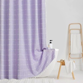 Yuanice Extra Long Bath Fabric Curtain - 84 Inches Lavender Boho Linen Rustic Heavy Duty Tassel Shower Curtain, Large Modern Luxury Hotel Wighted Thick Shower Curtains for Bathroom, 72x84, Purple