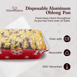 KitchenDance Disposable Aluminum Holiday 2 1/4 Lb Oblong Pan with Clear Snap Lid - 36 Ounces Aluminum Pan for Fudge, Cakes - Aluminum Oblong Foil Pan for Baking, Preparing Food, 9201X, 10 Count