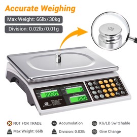 BROMECH Price Computing Scale, 66lb Digital Commercial Food Meat Produce Weighing Scale with Green Backlight LCD for Farmers Market, Retail Outlets, Dry Battery Powered, Not for Trade