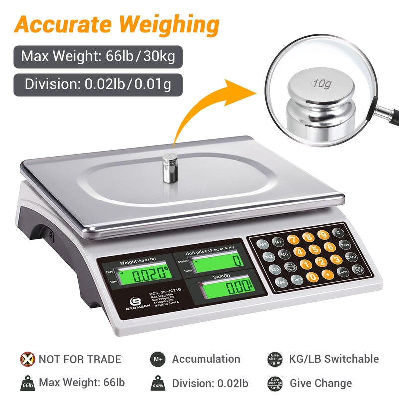BROMECH Price Computing Scale, 66lb Digital Commercial Food Meat Produce